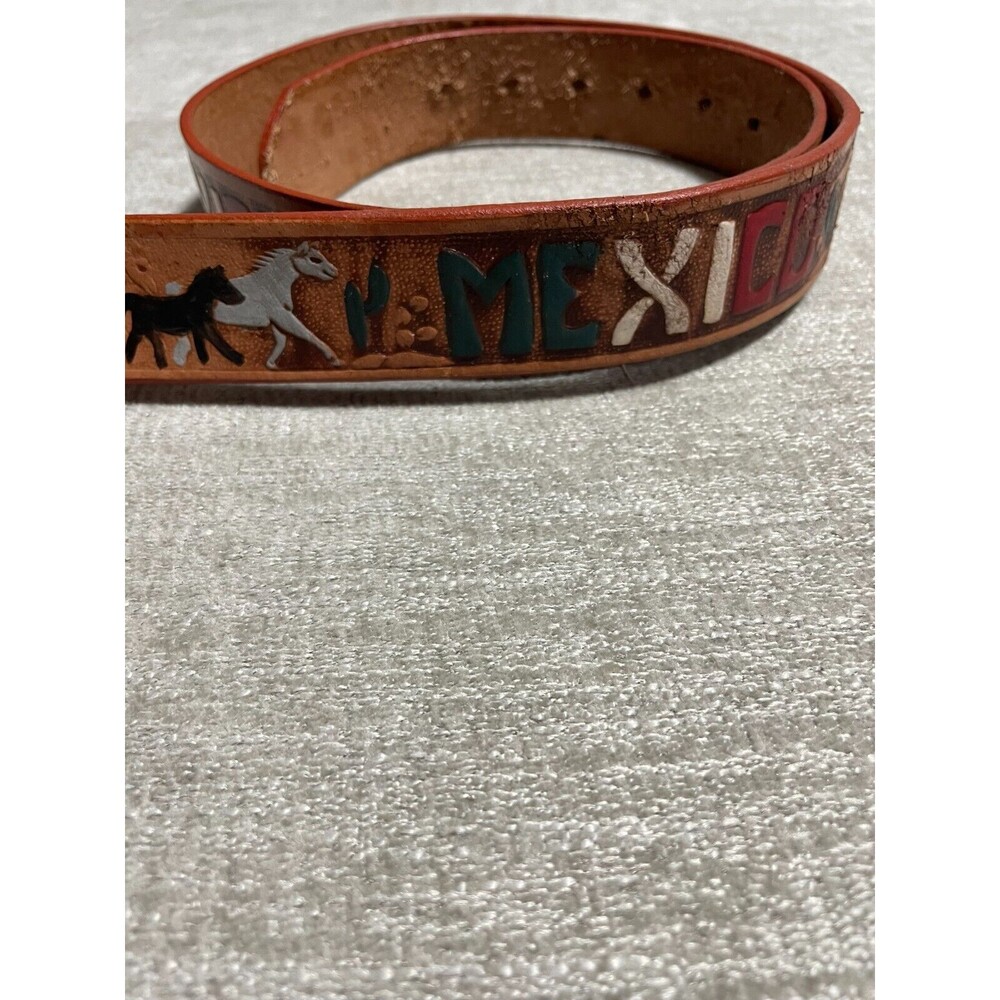 Vtg Mexican Leather Concho Belt Braided Mens Size 38 Brown Silver Western Cowboy